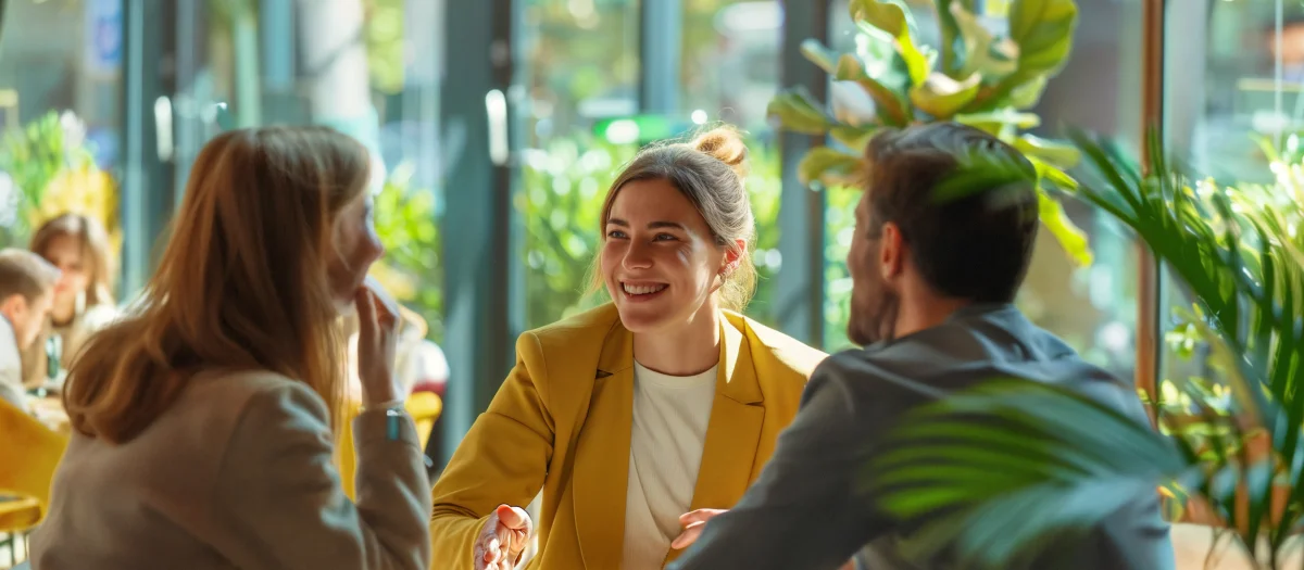 Lächelnde Personen im Beratungsgespräch – Symbol für persönliche Energieberatung und kundennahe Betreuung durch GEW Wilhelmshaven.