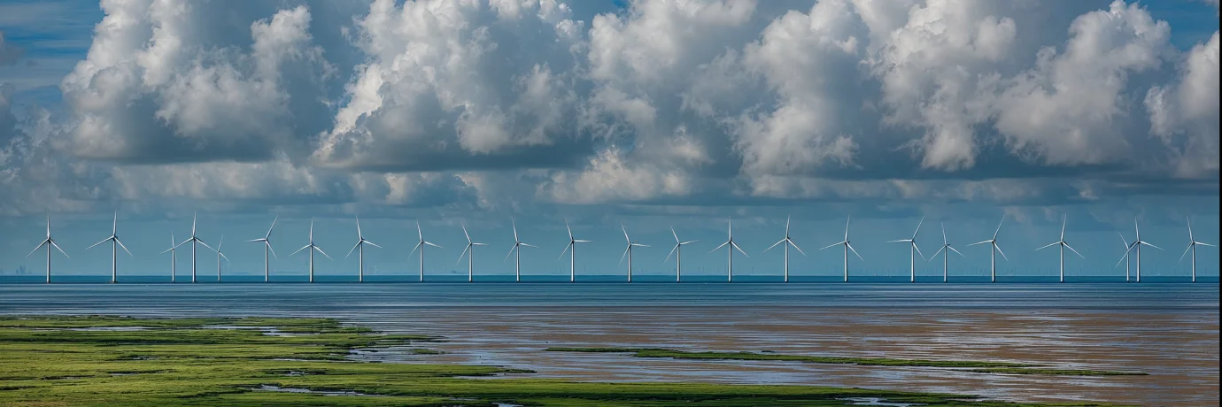 Offshore-Windräder vor der Küste Wilhelmshavens – Symbol für nachhaltige Energie, grünen Strom und Klimaschutz mit GEW Wilhelmshaven.
