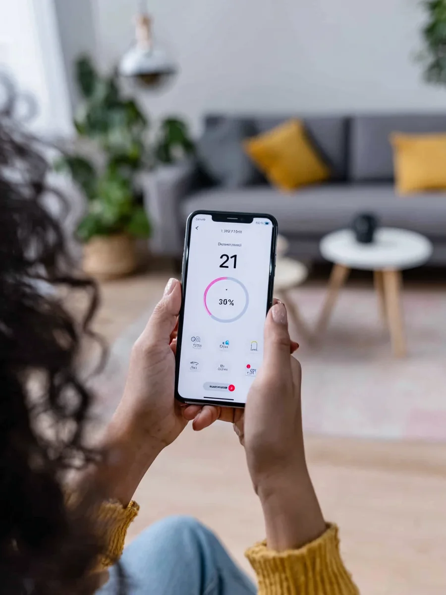 Person nutzt Energiespar-App auf dem Smartphone – Symbol für digitale Energieberatung und smartes Energiemanagement mit GEW Wilhelmshaven.